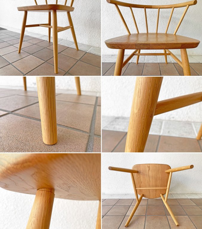 無印良品 MUJI オーク材アームチェア 丸脚 スポークバック スモーカーズボウ 国産家具 ◇