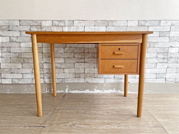 北欧ビンテージ Scandinavian Vintage オーク材 デスク 片袖机 W99cm 抽斗2杯 スライド可動式 鍵付 北欧家具 ●