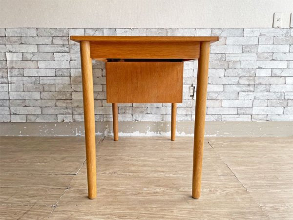 北欧ビンテージ Scandinavian Vintage オーク材 デスク 片袖机 W99cm 抽斗2杯 スライド可動式 鍵付 北欧家具 ●