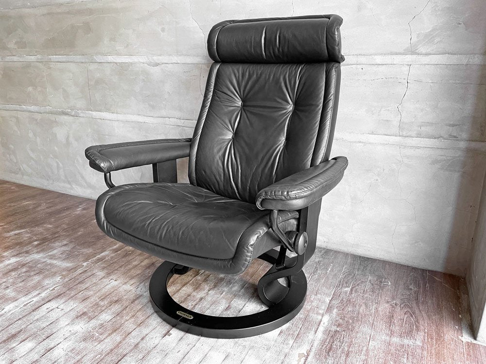 エコーネス EKORNES ストレスレス Stressless プリンス PRINCE リクライニングチェア 本革 ブラック 本革 レザー 現状品 ♪