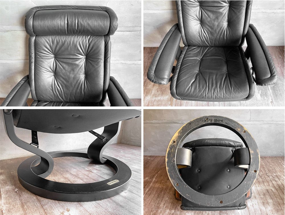 エコーネス EKORNES ストレスレス Stressless プリンス PRINCE リクライニングチェア 本革 ブラック 本革 レザー 現状品 ♪