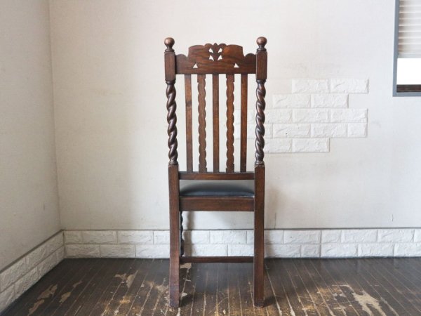 英国 アンティーク ダイニングチェア オーク材 UK ビンテージ ツイストレッグ イギリス ジャコビアン様式 A ◎