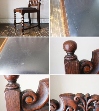 英国 アンティーク ダイニングチェア オーク材 UK ビンテージ ツイストレッグ イギリス ジャコビアン様式 A ◎