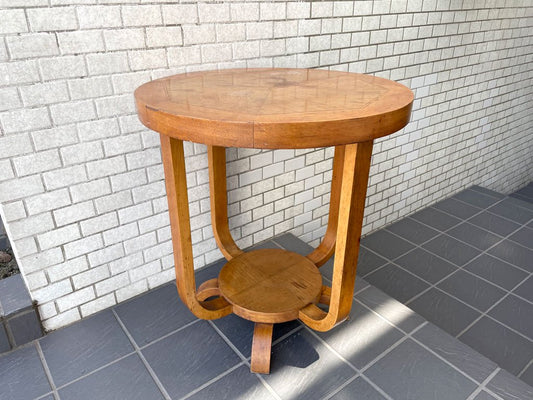 ビンテージ Vintage ラウンドテーブル サイドテーブル ティーテーブル コーヒーテーブル 花台 幾何学模様 アールデコ ■