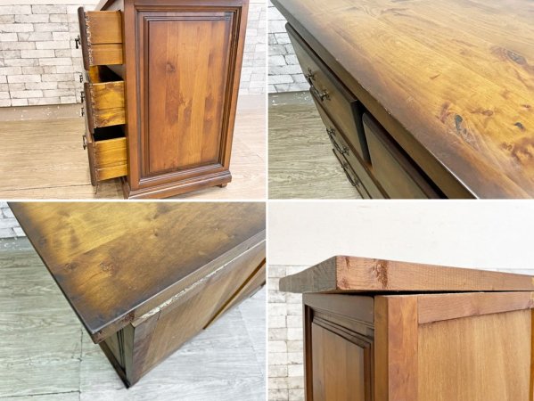 ヨーロピアンクラシカル European Classical 木製 ワイドチェスト 3段 抽斗計4杯 W104cm ビンテージスタイル 
 現状品 ●