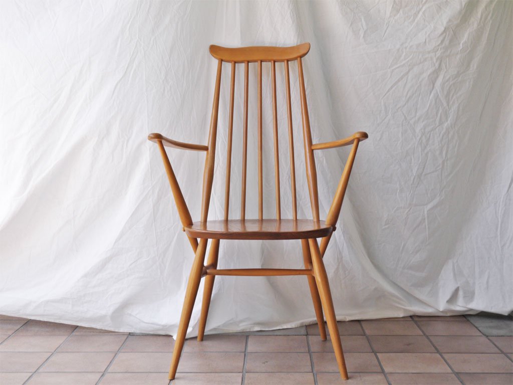 アーコール Ercol ゴールドスミス アームチェア ハイバック スティックバック エルム材 ナチュラルカラー UKビンテージ 英国 B ◇