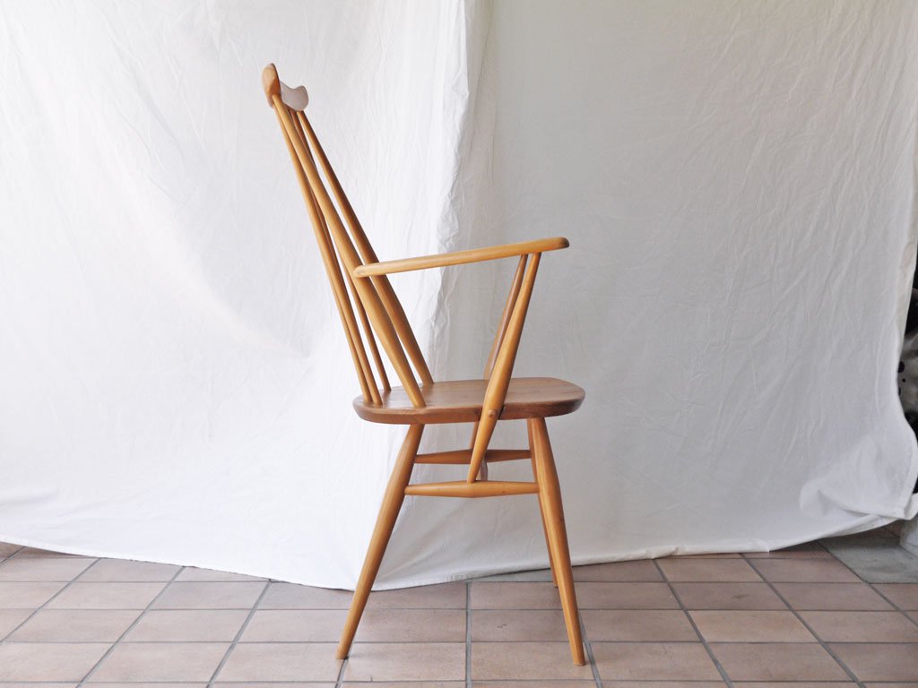 アーコール Ercol ゴールドスミス アームチェア ハイバック スティックバック エルム材 ナチュラルカラー UKビンテージ 英国 B ◇