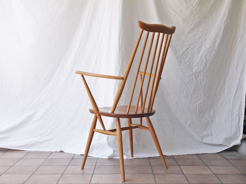 アーコール Ercol ゴールドスミス アームチェア ハイバック スティックバック エルム材 ナチュラルカラー UKビンテージ 英国 B ◇