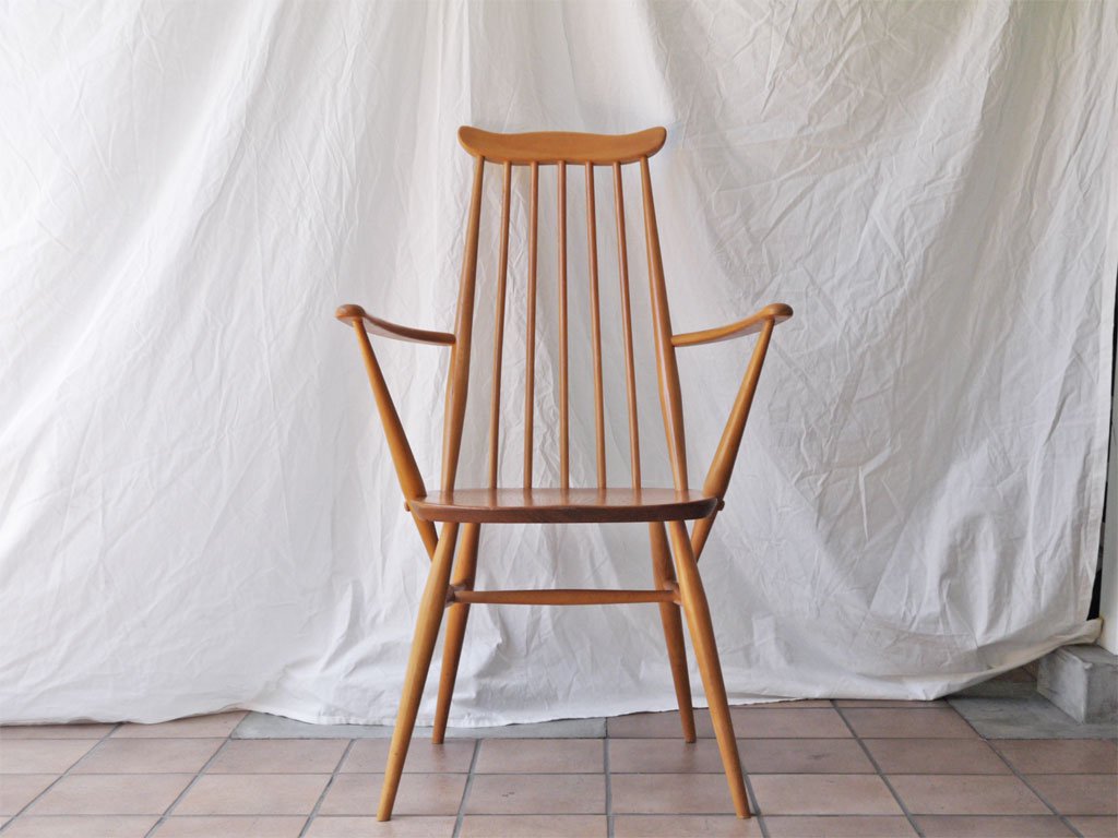 アーコール Ercol ゴールドスミス アームチェア ハイバック スティックバック エルム材 ナチュラルカラー UKビンテージ 英国 A ◇