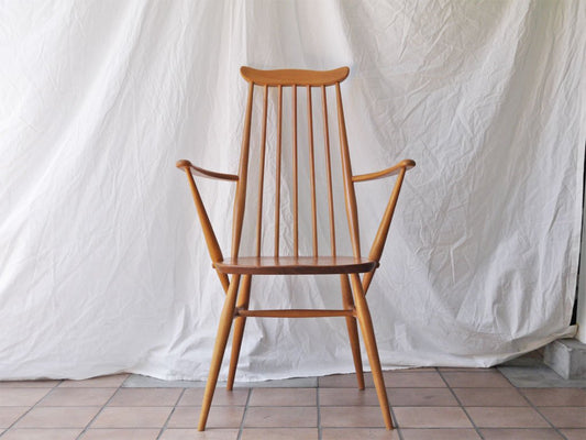 アーコール Ercol ゴールドスミス アームチェア ハイバック スティックバック エルム材 ナチュラルカラー UKビンテージ 英国 A ◇