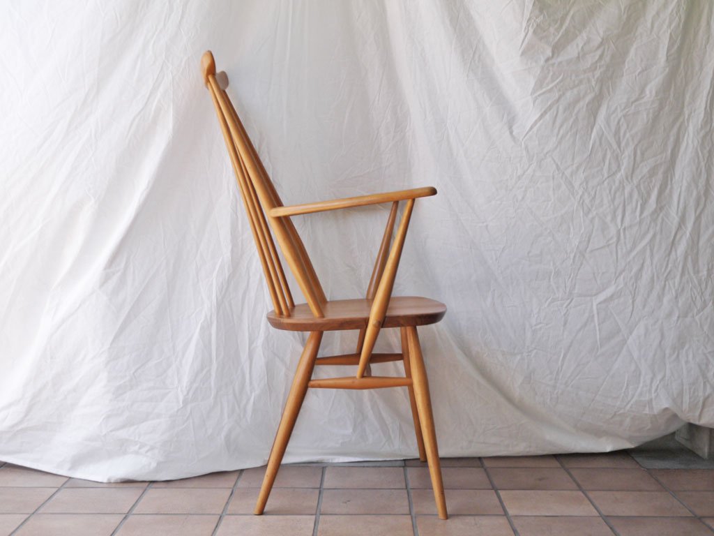 アーコール Ercol ゴールドスミス アームチェア ハイバック スティックバック エルム材 ナチュラルカラー UKビンテージ 英国 A ◇