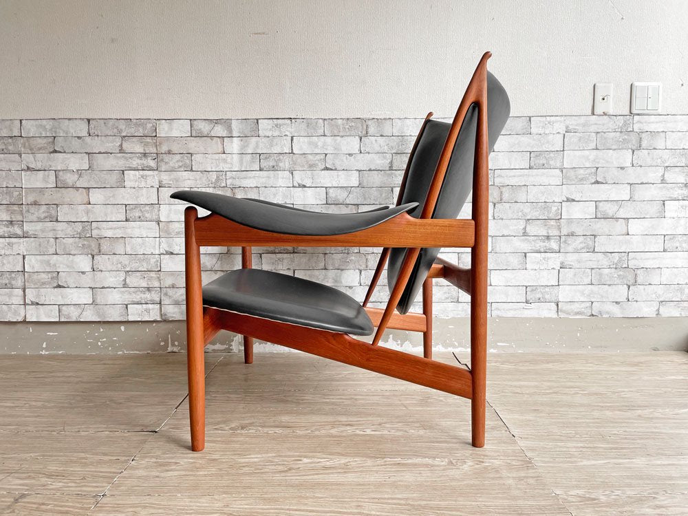 ワンコレクション Onecollection チーフテン チェア Chieftain Chair ラウンジチェア チーク材 本革 ブラック フィン・ユール Finn Juhl 北欧 デンマーク ●