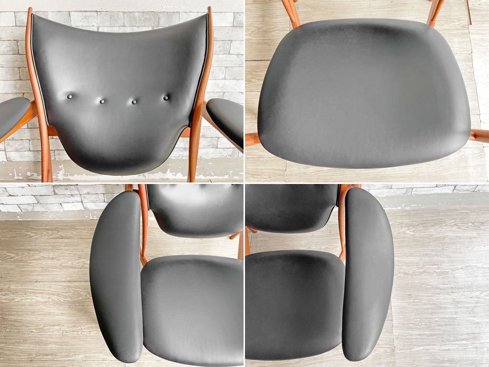 ワンコレクション Onecollection チーフテン チェア Chieftain Chair ラウンジチェア チーク材 本革 ブラック フィン・ユール Finn Juhl 北欧 デンマーク ●