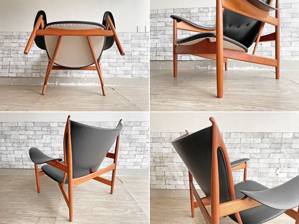 ワンコレクション Onecollection チーフテン チェア Chieftain Chair ラウンジチェア チーク材 本革 ブラック フィン・ユール Finn Juhl 北欧 デンマーク ●