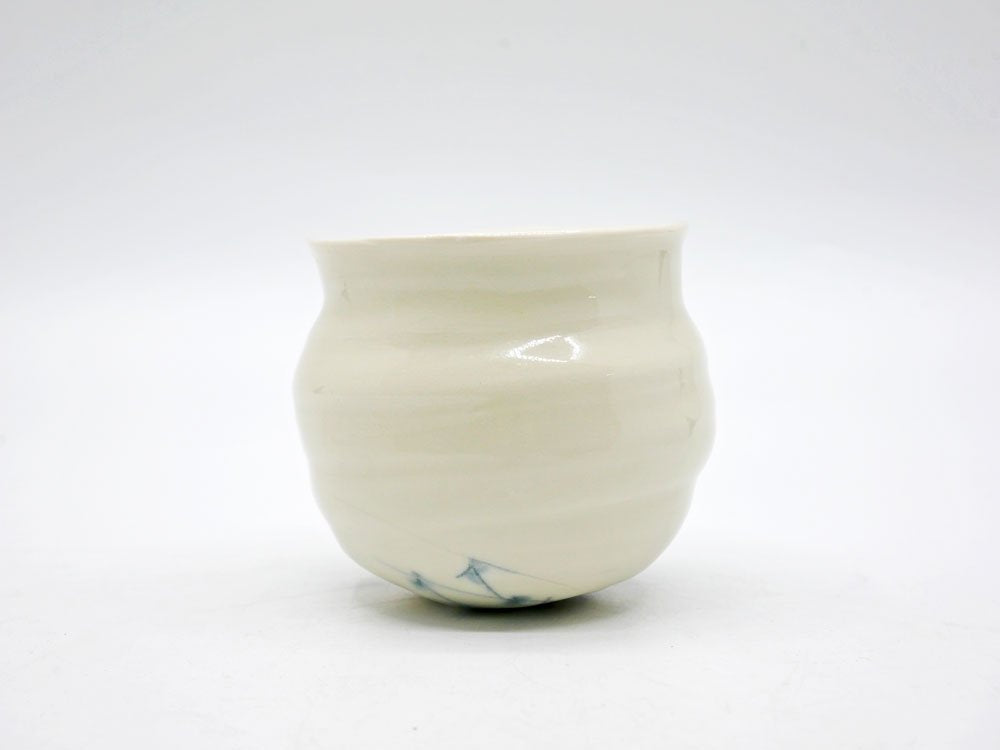 吉川正道 白磁 スイング湯呑 カップ 直径9cm 陶芸家 現代作家 ●
