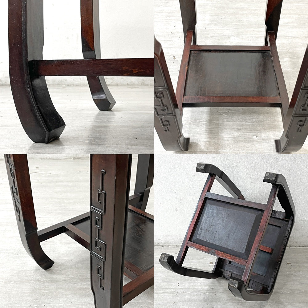 唐木家具 無垢材 サイドテーブル フラワースタンド 花台 香炉台 中国家具 伝統工芸 飾り彫り ●