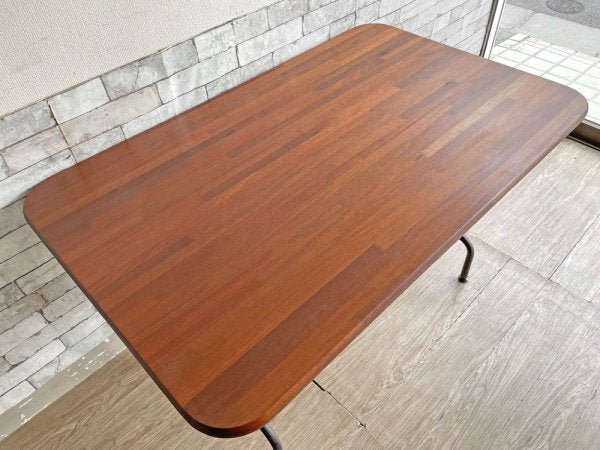 インダストリアルデザイン 無垢集成材×アイアン ワークテーブル ダイニングテーブル 作業台 W130cm キャスター付き フォールディング 折り畳み式 リメイク家具 ●