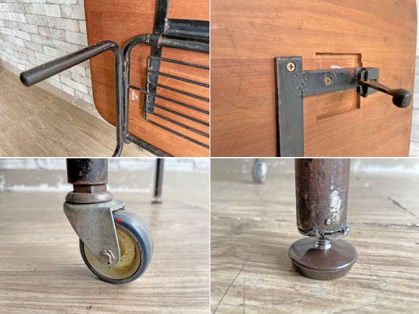 インダストリアルデザイン 無垢集成材×アイアン ワークテーブル ダイニングテーブル 作業台 W130cm キャスター付き フォールディング 折り畳み式 リメイク家具 ●