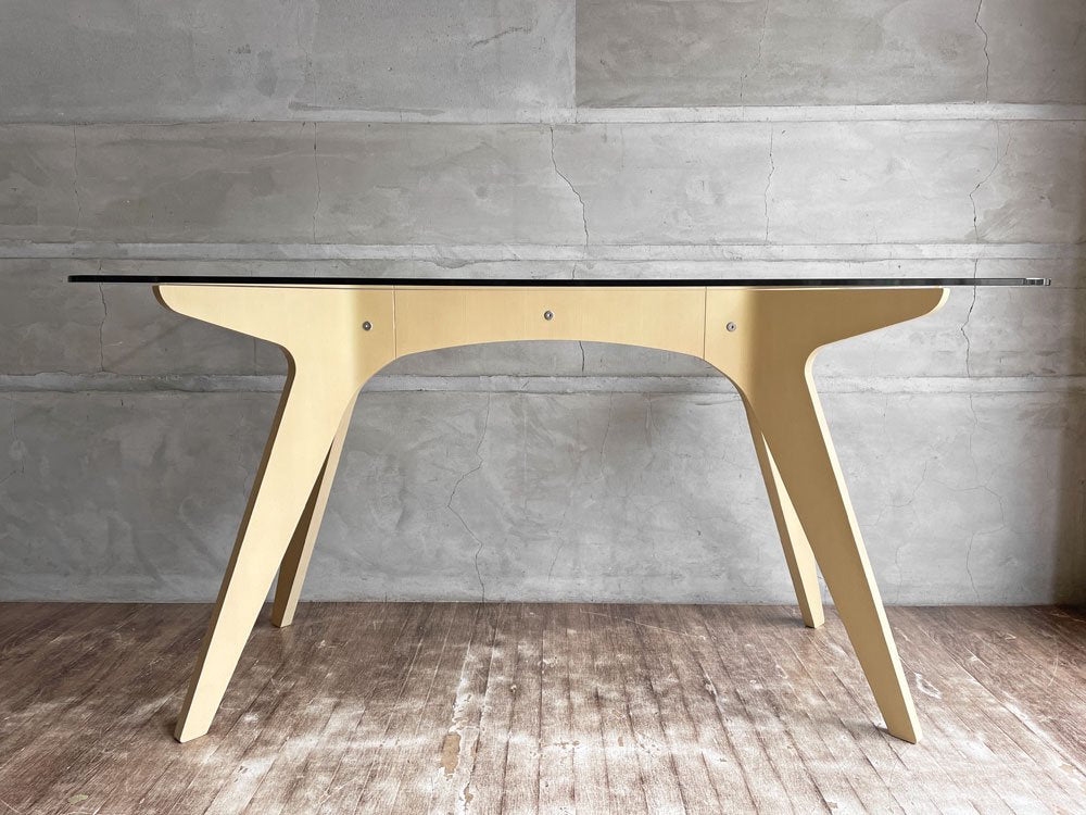 イーアンドワイ E＆Y ペガサス ダイニングテーブル PEGASUS DINING TABLE Sサイズ ホワイト WU-1 W140 ビーチ材プライウッド×ガラストップ 定価\132,000- ♪