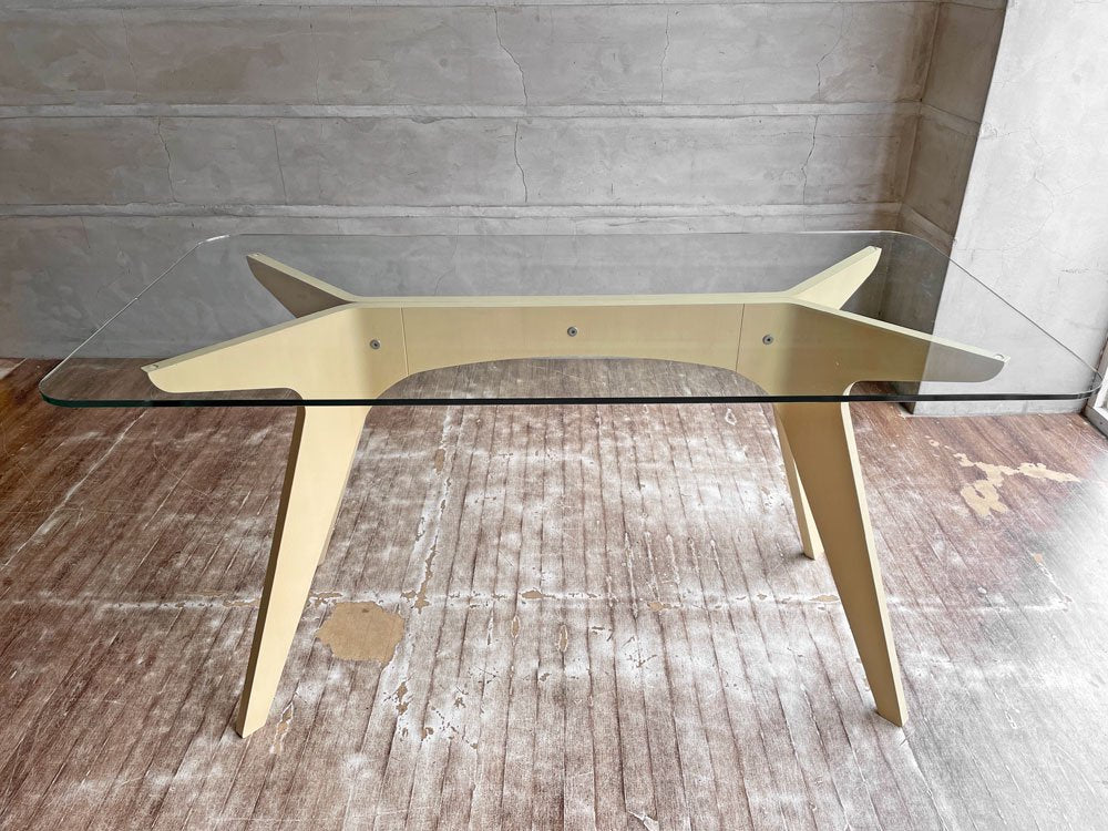 イーアンドワイ E＆Y ペガサス ダイニングテーブル PEGASUS DINING TABLE Sサイズ ホワイト WU-1 W140 ビーチ材プライウッド×ガラストップ 定価\132,000- ♪