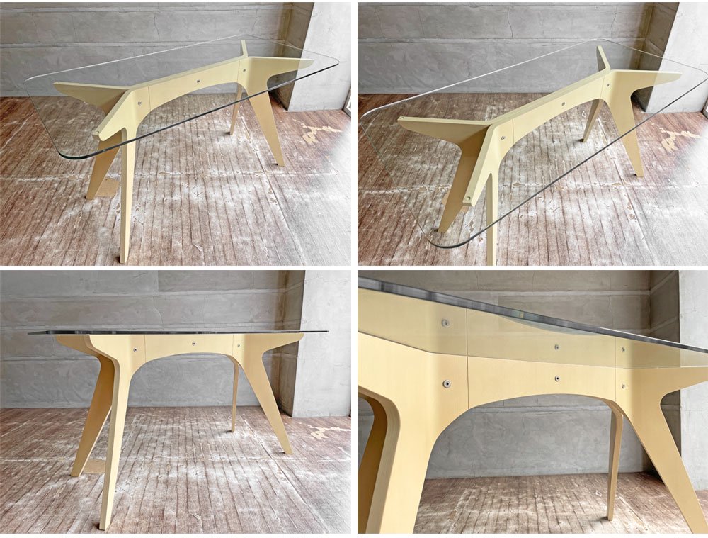 イーアンドワイ E＆Y ペガサス ダイニングテーブル PEGASUS DINING TABLE Sサイズ ホワイト WU-1 W140 ビーチ材プライウッド×ガラストップ 定価\132,000- ♪