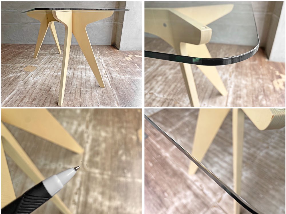 イーアンドワイ E＆Y ペガサス ダイニングテーブル PEGASUS DINING TABLE Sサイズ ホワイト WU-1 W140 ビーチ材プライウッド×ガラストップ 定価\132,000- ♪