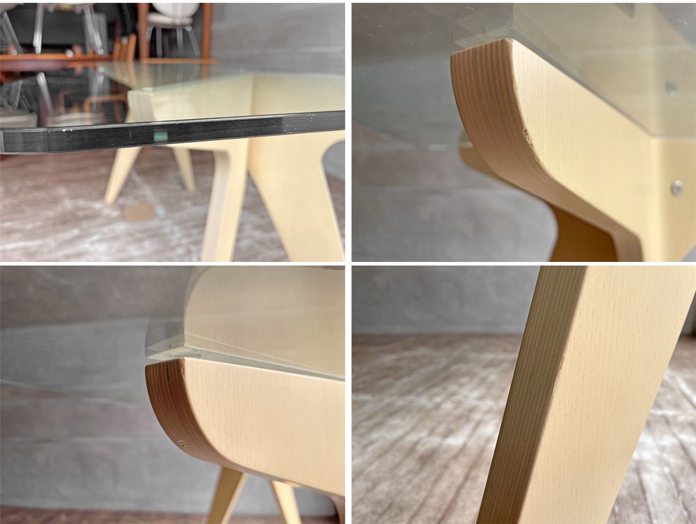 イーアンドワイ E＆Y ペガサス ダイニングテーブル PEGASUS DINING TABLE Sサイズ ホワイト WU-1 W140 ビーチ材プライウッド×ガラストップ 定価\132,000- ♪