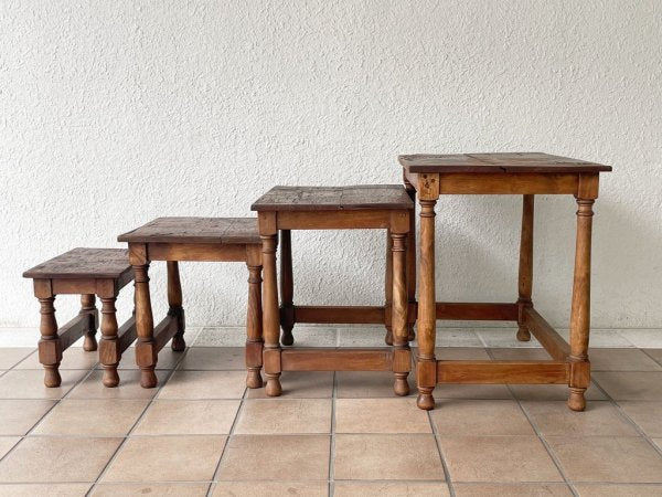 UKビンテージ UK vintage ネストテーブル Nested table 4pcs サイドテーブル 古材天板 リメイクファニチャー 英国 ◇