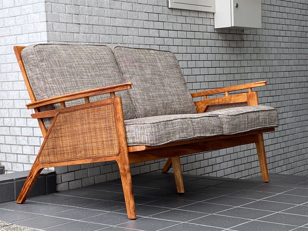 アクメファニチャー ACME Furniture ウィッカー ソファ WICKER SOFA 2P ハックベリー ラタン ファブリック グレー USビンテージスタイル ■