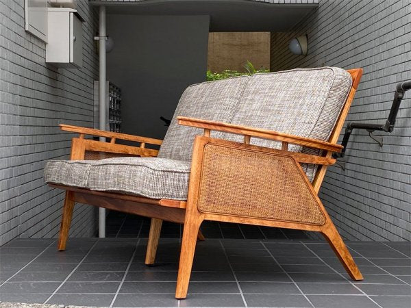 アクメファニチャー ACME Furniture ウィッカー ソファ WICKER SOFA 2P ハックベリー ラタン ファブリック グレー USビンテージスタイル ■