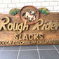 ビンテージ Vintage 無垢材 看板 Rough Rider SLACKS ACTION TAILORED IN CALIFORNIA レリーフ 店舗什器 壁掛け インテリア 彫刻 ■