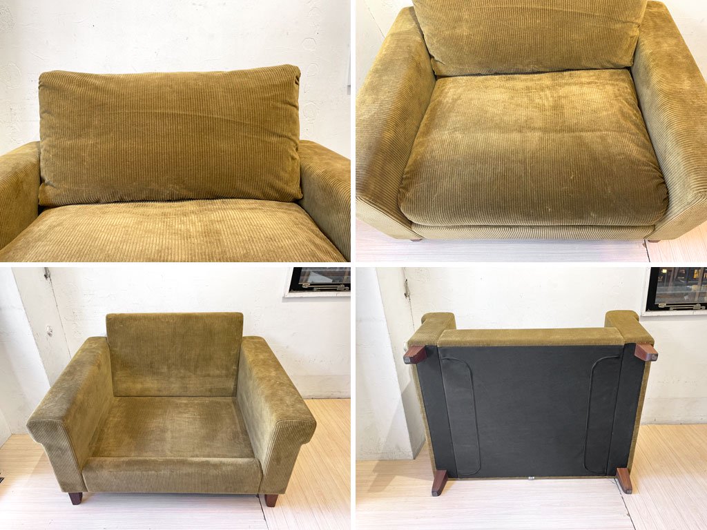 トラックファニチャー TRUCK FURNITURE FK SOFA 1.5シーター ソファ コーデュロイ ウォールナット無垢材 フェザークッション 張地F-21 グリーン ★