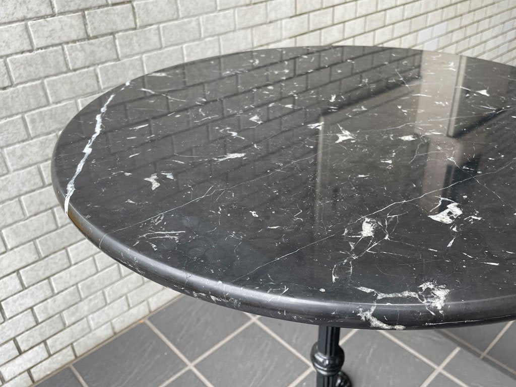 ヨーロピアンスタイル 大理石×アイアン ガーデンテーブル カフェテーブル ラウンド天板 直径60cm 鋳物 マーブル ブラック ■