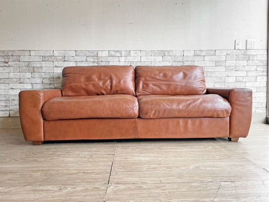 ウニコ unico テラ TERRA レザーソファ 3シーター Leather sofa 3 seater 3人掛け 本革 ブラウン フェザークッション 廃番 定価￥217,800- ●