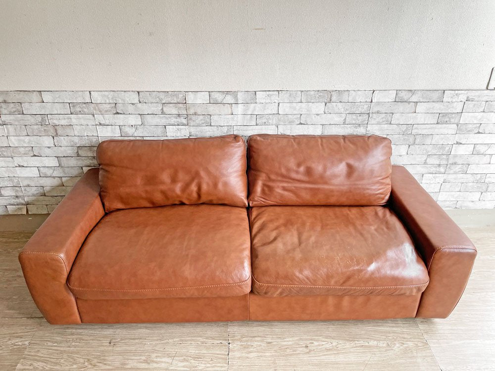 ウニコ unico テラ TERRA レザーソファ 3シーター Leather sofa 3 seater 3人掛け 本革 ブラウン フェザークッション 廃番 定価￥217,800- ●