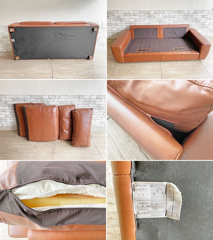 ウニコ unico テラ TERRA レザーソファ 3シーター Leather sofa 3 seater 3人掛け 本革 ブラウン フェザークッション 廃番 定価￥217,800- ●