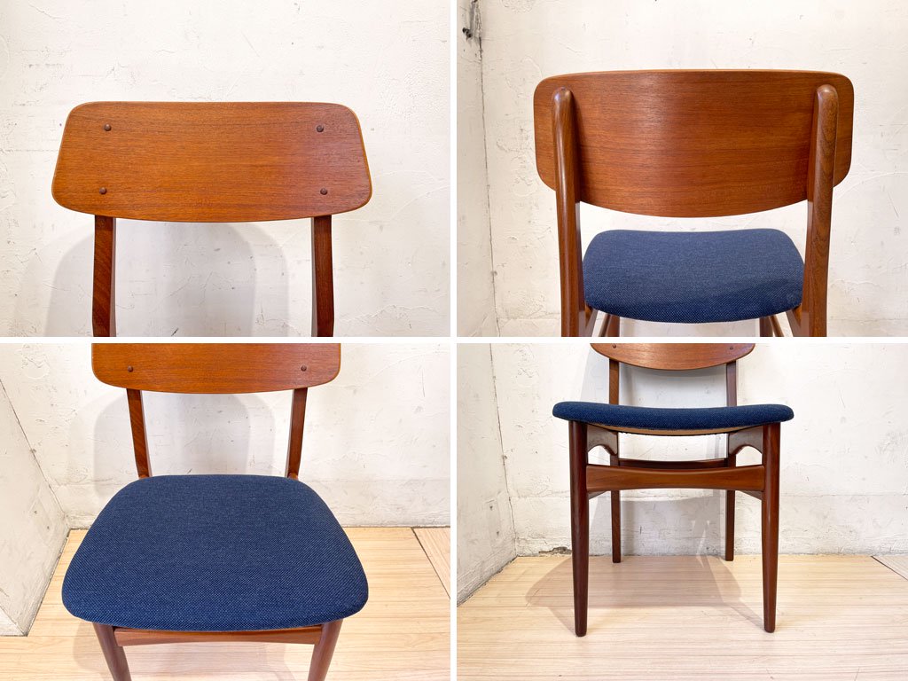 北欧ビンテージ Scandinavian vintage チークプライウッド Teak plywood ダイニングチェア ファブリックシート 張替済み★