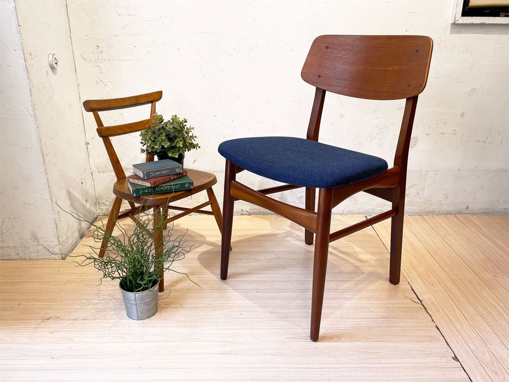 北欧ビンテージ Scandinavian vintage チークプライウッド Teak plywood ダイニングチェア ファブリックシート 張替済み★