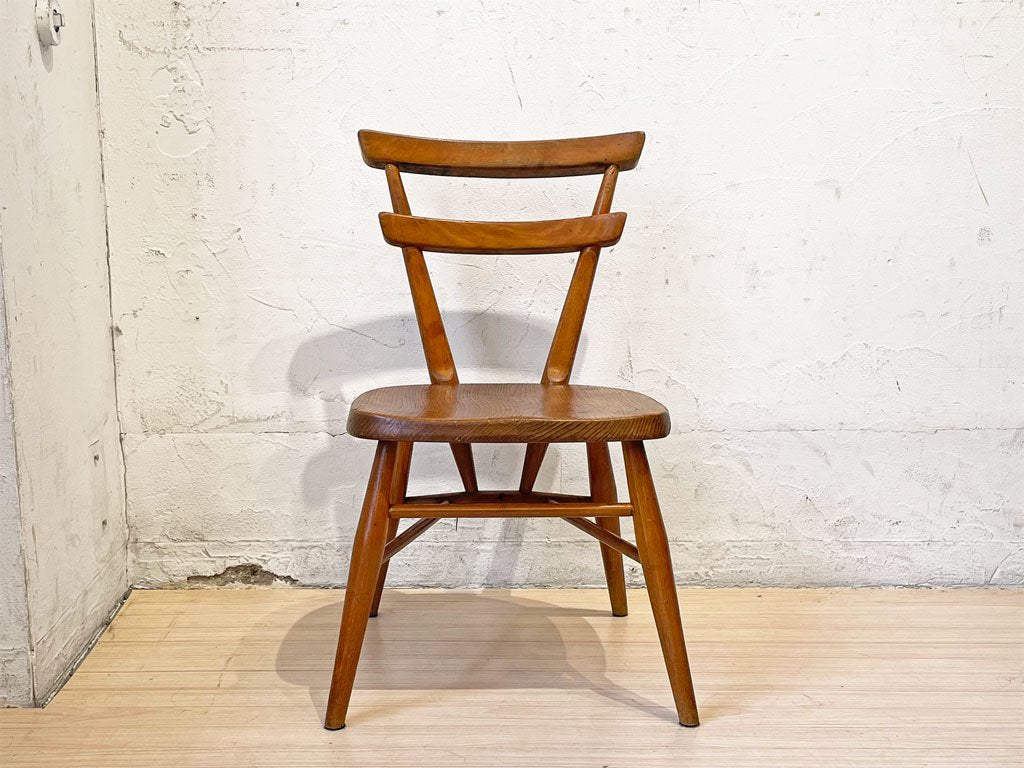 アーコール ERCOL ビンテージ ダブルバックチェア イエロードット 黄色 キッズチェア エルム材 スタッキング UK Vintage ★