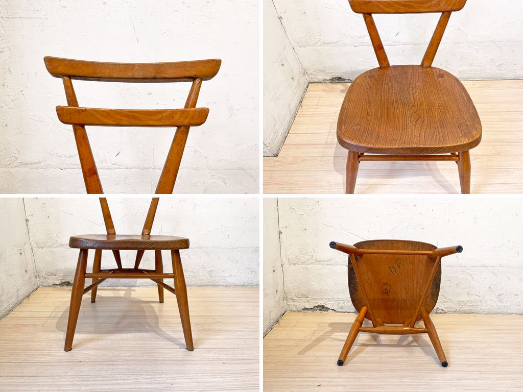 アーコール ERCOL ビンテージ ダブルバックチェア イエロードット 黄色 キッズチェア エルム材 スタッキング UK Vintage ★