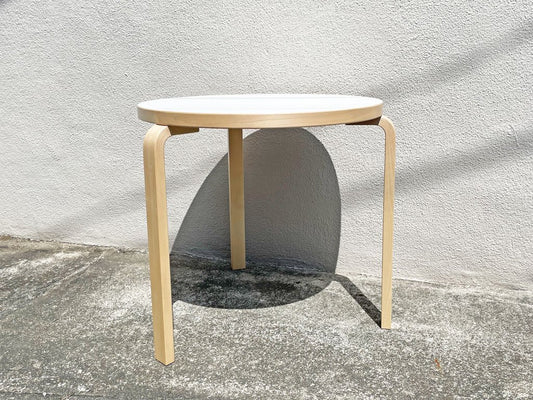 アルテック artek テーブル90B バーチ材 ホワイトラミネート天板 3本脚 アルヴァ・アアルト Alvar Aalto フィンランド 美品 ●