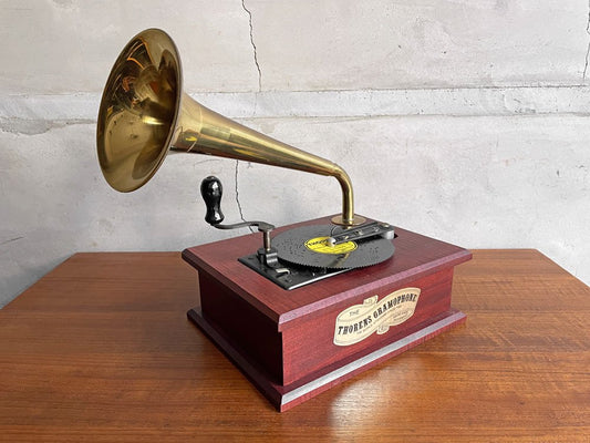 THORENS トーレンス GRAMOPHONE MUSIC BOX グラムフォーン ミュージックボックス ディスクオルゴール 4.5in ディスク付き スイス ビンテージ 希少♪