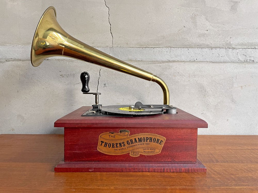 THORENS トーレンス GRAMOPHONE MUSIC BOX グラムフォーン ミュージックボックス ディスクオルゴール 4.5in ディスク付き スイス ビンテージ 希少♪