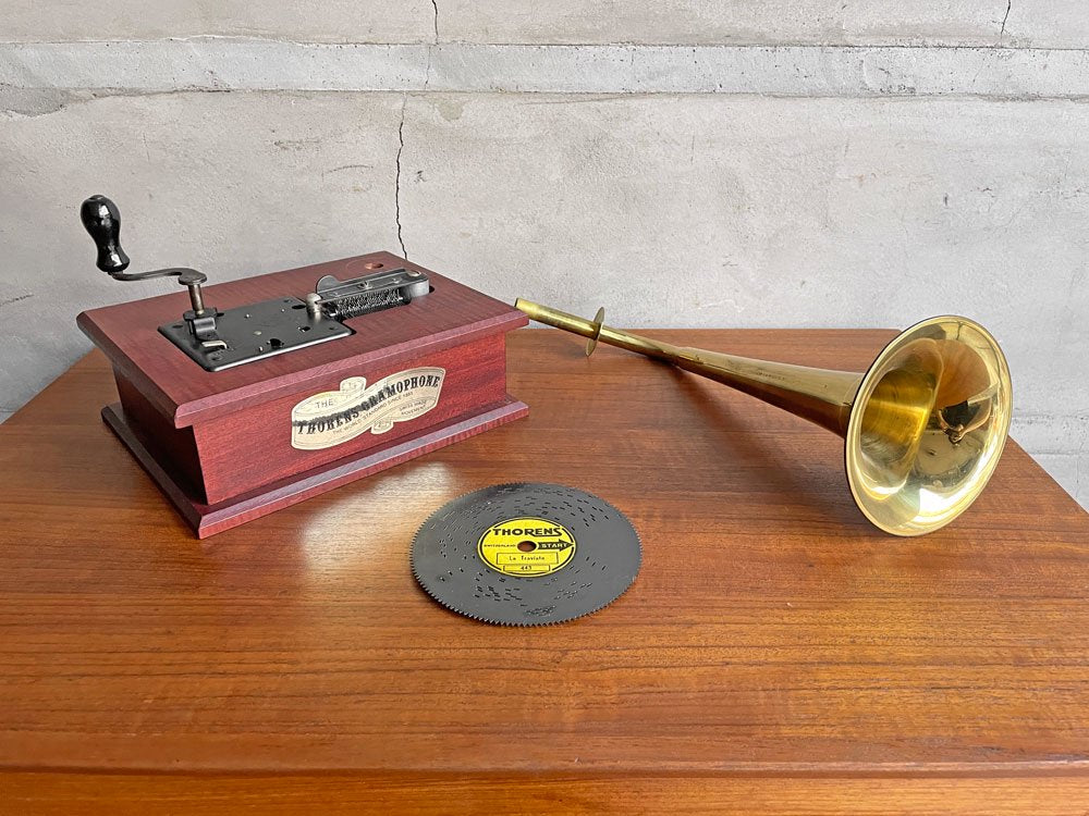 THORENS トーレンス GRAMOPHONE MUSIC BOX グラムフォーン ミュージックボックス ディスクオルゴール 4.5in ディスク付き スイス ビンテージ 希少♪