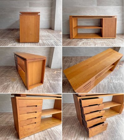 土井木工 kitoki DK06.desk cabinet デスクキャビネット 学習机 レッドオーク+ウォールナット 無垢材 小泉誠 抽斗5杯 定価\196,900-♪