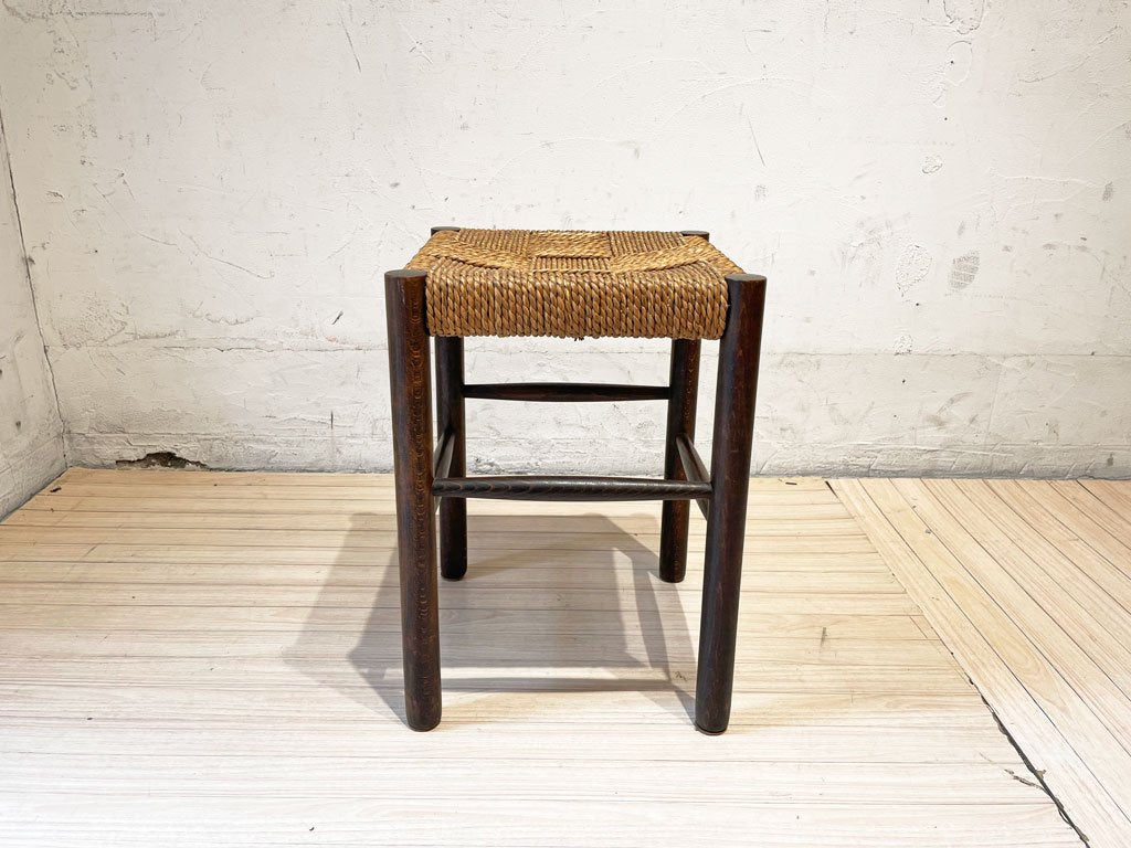 ビンテージ民芸家具 スツール Stool ラッシ編 高さ44ｃｍ ブナ材無垢 古道具 和家具 ★