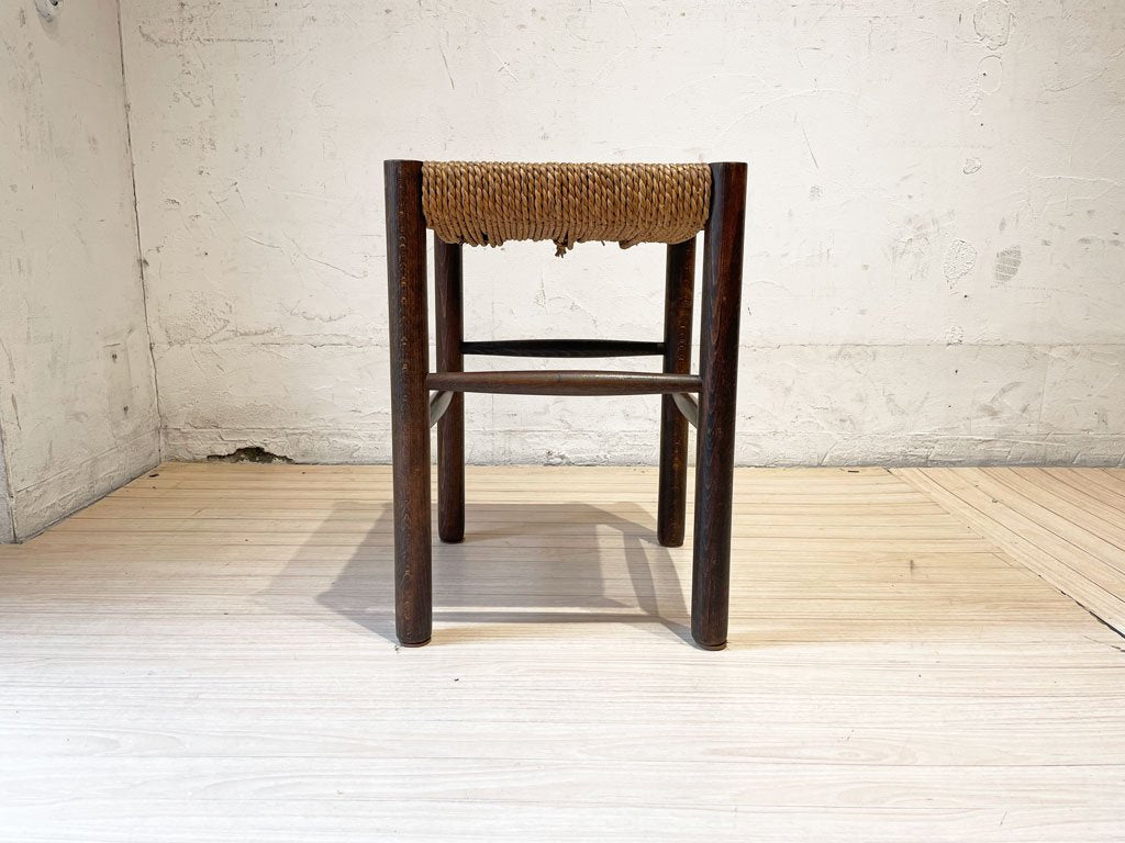 ビンテージ民芸家具 スツール Stool ラッシ編 高さ44ｃｍ ブナ材無垢 古道具 和家具 ★