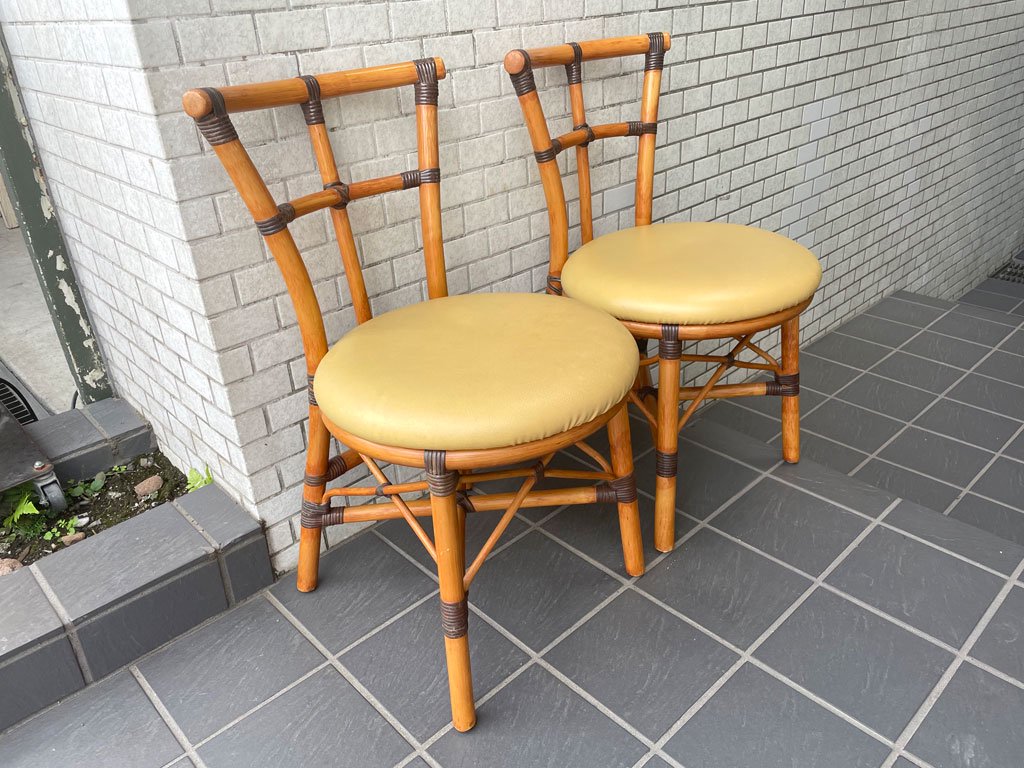 籐家具 ダイニングチェア ラタン製 2脚セット 天然素材 リゾートスタイル ■