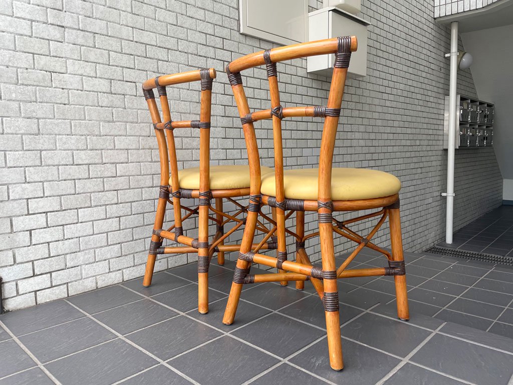 籐家具 ダイニングチェア ラタン製 2脚セット 天然素材 リゾートスタイル ■