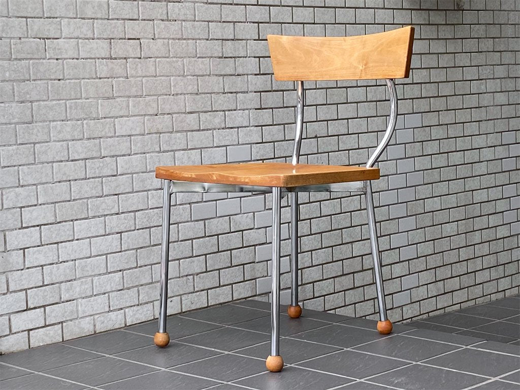 イクスス ikususu FURNITURE ダイニングチェア アルダー無垢材×スチール オイルフィニッシュ ナチュラル 板座 座繰り 廃番 北欧テイスト A  ■